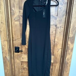 Lulu's Black Long Sleeve Square Neck Midi Dress